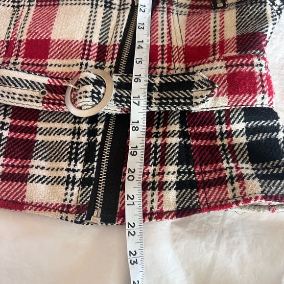 Express Y2K Red White Black Plaid Wool Blend Jacket M Belted Preppy Clueless - Picture 10 of 11